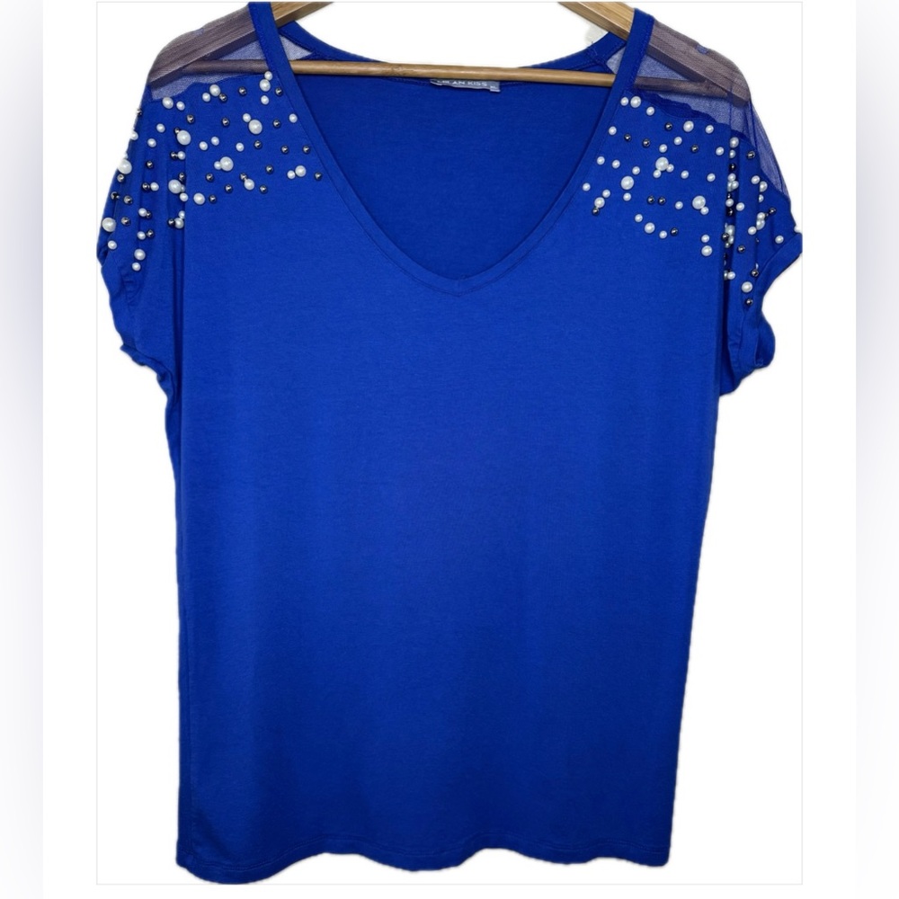 Milan Kiss Vibrant Blue Embellished Women's Top Size XL